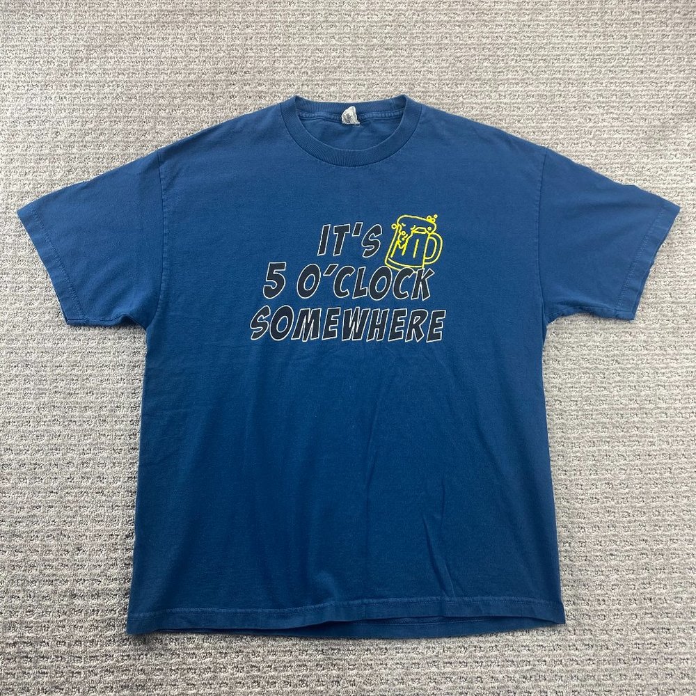 Alstyle Shirt Men Extra Large XL Navy Blue It's 5'Oclock Somewhere Vintage Y2K